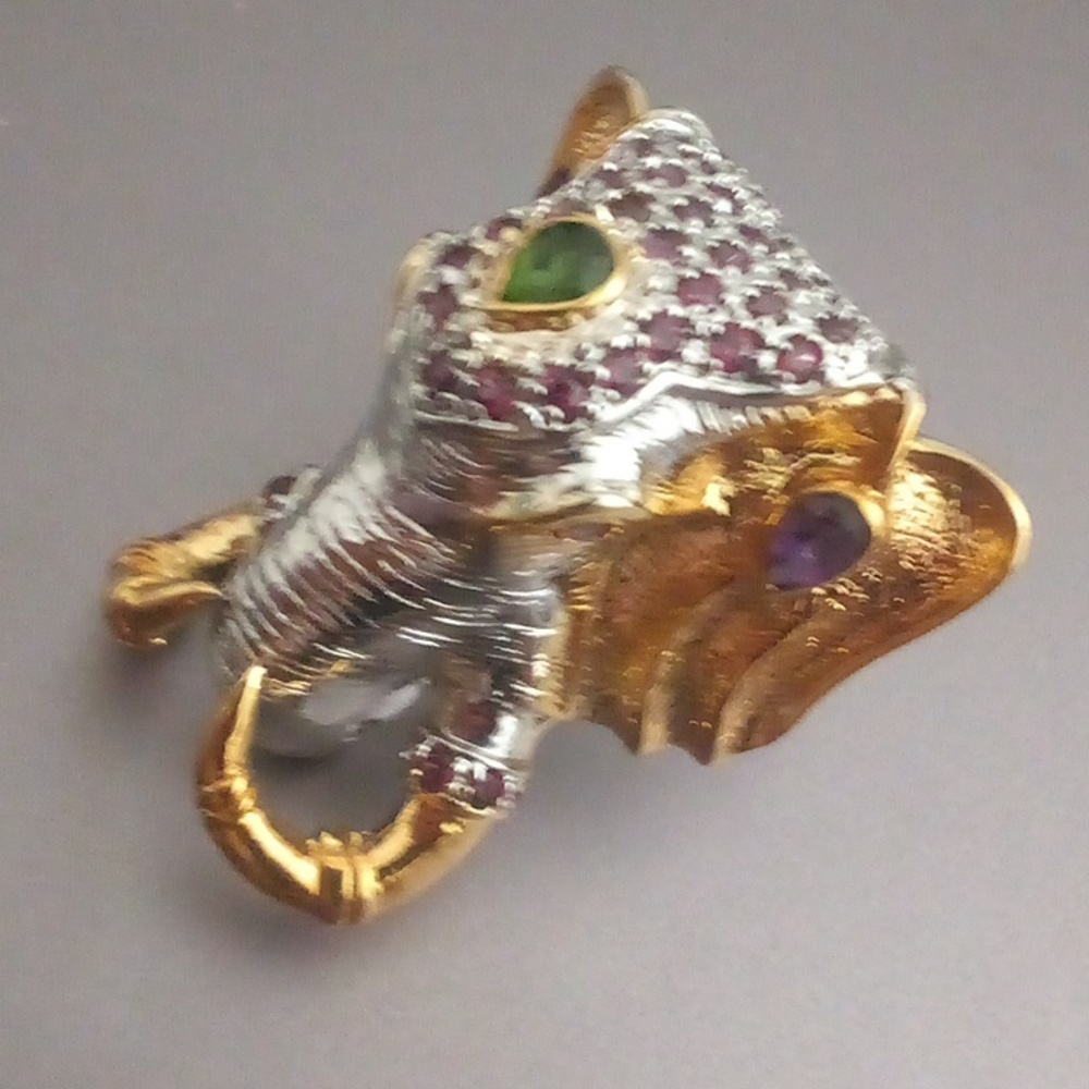 Huge Gorgeous Fine Silver And Ruby Elephant Cockt… - image 3